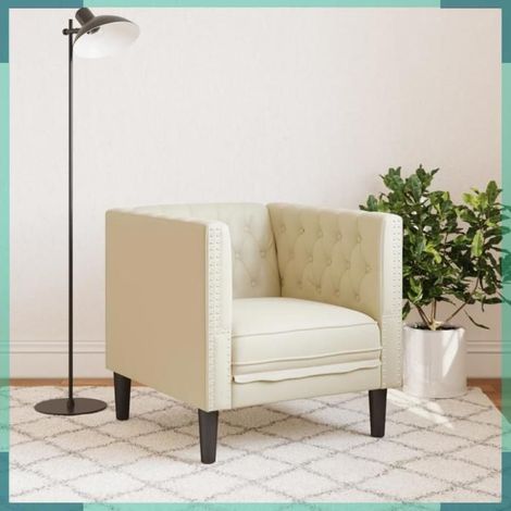 372653 Fauteuil Chesterfield crème similicuir (1/5)
