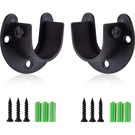 Kleiderstangenhalterungen aus Edelstahl, 1-1/4 Zoll Durchmesser Kleiderstangenhalter (2er-Pack), robuste Gardinenstangenhalterungen, schwarzer Kleiderstangenstützrahmen, mit Schrauben.