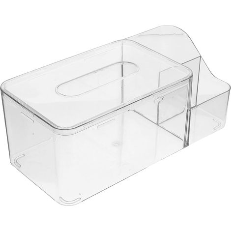 Caja de almacenamiento multifuncional para servilletas y pañuelos de papel, dispensador transparente para el hogar, la oficina y el hotel. (1/5)