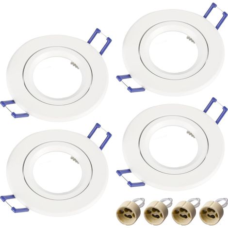 Set of 4 LED Recessed Spotlights with GU10 Ceramic Socket, 4 Frames + 4 Sockets, IP44 Waterproof, 230 V, White, Hole Diameter 68 mm for Ceiling and Wall Spotlights (1/5)