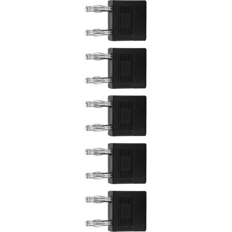 Lot de 5 fiches bananes doubles J.20005 (1 femelle vers 2 mâles, entraxe 14 mm, connecteur banane court-circuit 4 mm), noires (1/5)