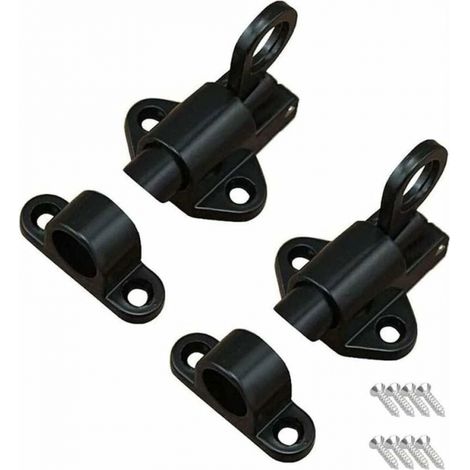 Pestillo de puerta negro de 2 piezas, pestillo de resorte, pestillo de puerta con perno, con 8 tornillos, adecuado para puertas y ventanas, puertas de madera, puertas de inodoro, armarios (1/5)