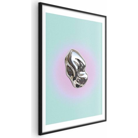 Poster – Metallische Form – abstrakte Skulptur auf mintgrünem Hintergrund mit violettem Heiligenschein (1/4)
