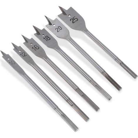 6pcs 10 - 25 mm Foret à bois plat Bits plat Spade Hex Shank Travail du bois Trou cutters (1/4)