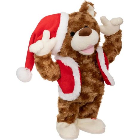Paris Prix - Statuette De Noël Animée ours Fun 31cm Marron