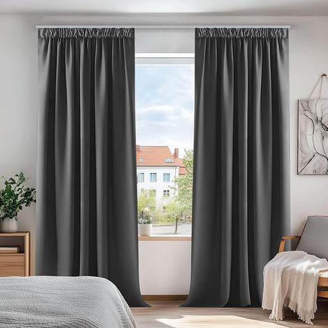 Blackout Curtain with Ruffle Trim for Indoor Home Dark Grey (1/5)