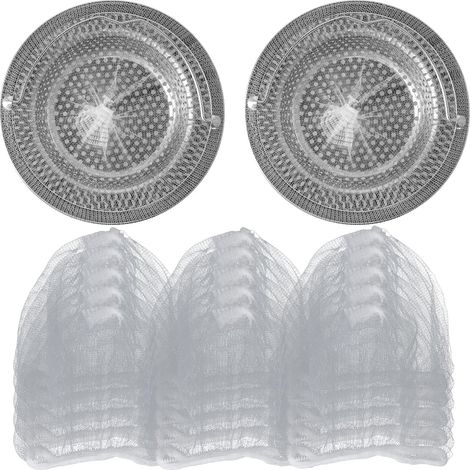 Lot de 2 Filtres D'évier en Acier Inoxydable pour Cuisine Salle de Bain avec 100 Filtres Jetable Grille Evier Passoire Evier pour Douche Filtrage D'Evier Cuisine Accessoires (1/5)