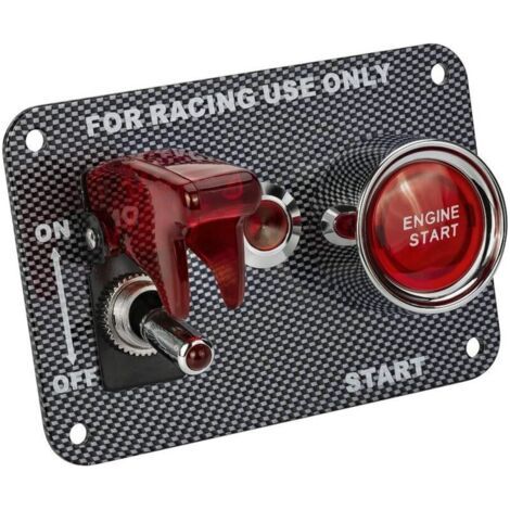 Pair Lntyq commutateur de voiture de course 12V 20A Interrupteur à bascule et 50 A Interrupteur d'allumage Panneau Panneau en fibre de carbone indicateur rouge avec fils, Vis