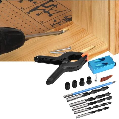 34PCS Kit Foret Guide Positionneur Localisateur Outil pour Perceuse À Vis Portable Carpenter Double Poche Trou De Jonction De Jig 15 ° (1/5)