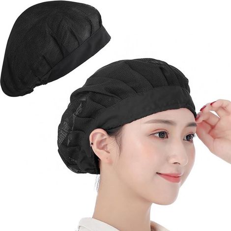 Gorros de chef - 2 gorros de peluquería ajustables para catering y cocina - Gorro de malla reutilizable para hombres y mujeres - Negro (1/5)