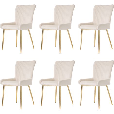 Lot de 6 chaises de salle à manger en velours beige avec pieds métalliques dorés (1/5)