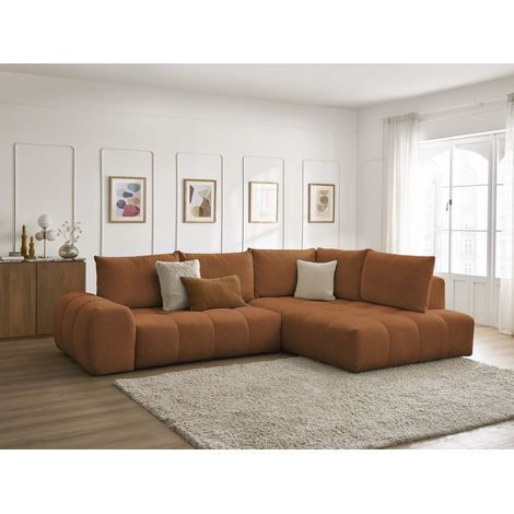 BOBOCHIC - Canapé d'angle L convertible coffre EVEREST tissu chiné Angle droit  Orange (1/5)