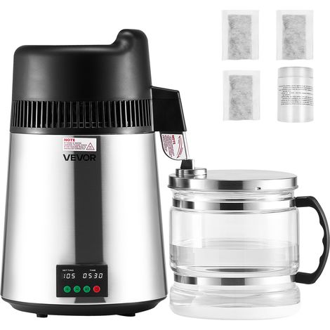 VEVOR Distillatore deAcqua Purificatore deAcqua da 6 Litri per Tavolo, Macchina per Distillazione da 900 W in Acciaio Inox per Purificazione, Distillatore da Casa Cucina