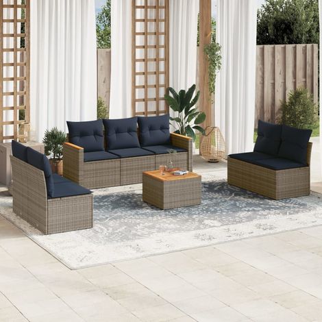 Ensemble canapé de jardin 8 pièces en résine tressée gris avec coussins - PANGIVO (1/5)
