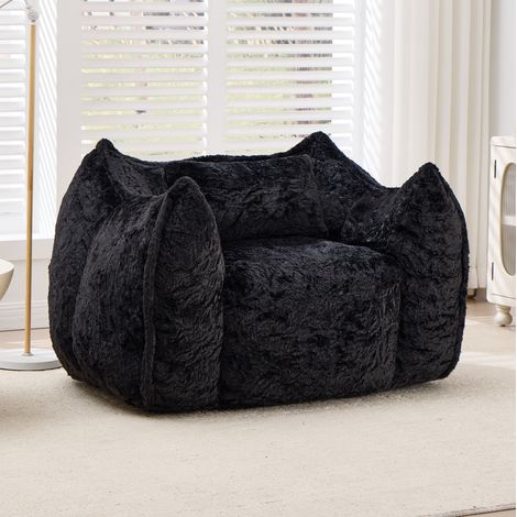 Poltrona pouf gigante con cuscino, 123 x 97 x 73 cm, in pelliccia sintetica nera HAVRYA (1/5)