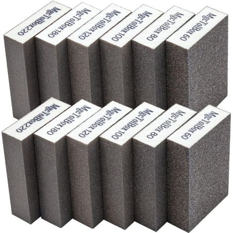 12-teiliges Schleifschwamm- und Schleifblock-Polierset, Körnung 60/80/100/120/180/220, waschbar und wiederverwendbar