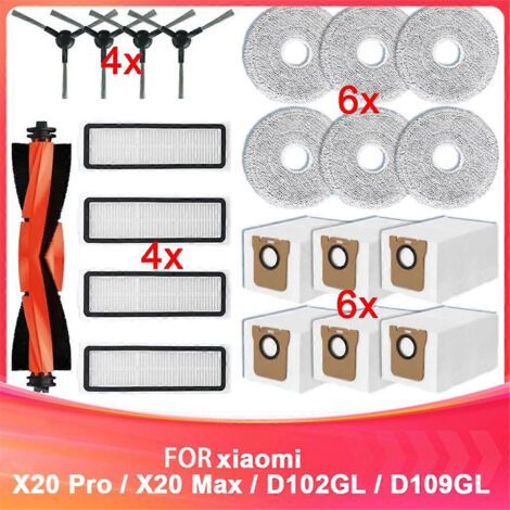 Pièces détachées pour aspirateur robot Xiaomi X20 Pro / X20 Max / D102GL / D109GL : brosse latérale principale et filtre HEPA