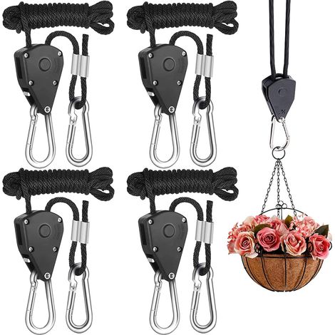 Kleiderbügel mit Seilclips, 4er-Set, verstärkt mit 0,8 cm Draht, höhenverstellbar, mit Lockerungssicherung, mit Klemmen, für Pflanzenlampen und Hängepflanzen, Tragkraft 68 kg