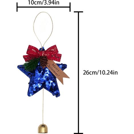 Décoration suspendue étoile à paillettes bleue avec clochette, ornement sapin de Noël (1/4)