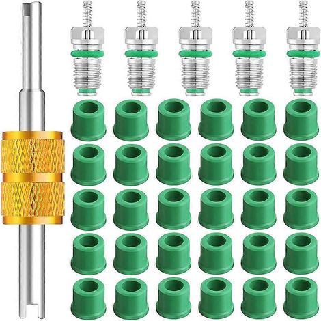 Kit de joints de tuyau de remplissage compatible R134a 1/4 pouce de 36 pièces pour accessoires de noyau de valve de climatisation, comprenant 30 valves. (1/5)