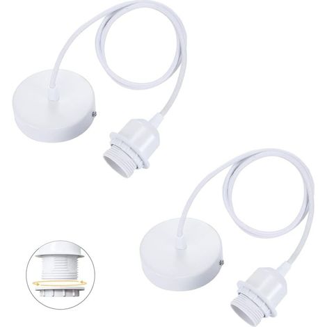 Set of 2 E27 pendants with screw ring, 100cm adjustable textile cable, pendant matching the lampshade, ideal socket for kitchen pendant MUMU (1/4)