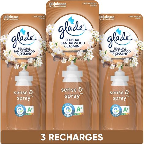 Sense & Spray Recharges Diffuseur à Détection de Mouvement - Infusé Aux Huiles Essentielles - Jusqu'à 2 Mois de Parfum - Sensual Sandalwood & Jasmine - 3 Recharges