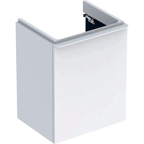 Meuble bas Geberit Smyle Square pour lave-mains,avec une porte: Largeur 49.2cm, Hauteur 61.7cm, Profondeur 40.6cm, blanc / laqué très brillant, blanc alpin / thermopoudré mat, Largeur de lavabo:50cm,