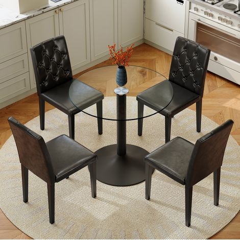 Set tavolo sedie rotondo vetro 85 cm 4 posti OKMYHOME (1/5)