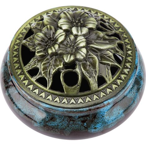 Brûleur d'encens à reflux de fumée, support pour brûleur d'encens en céramique émaillée, décoration intérieure, bijou bleu (1/5)