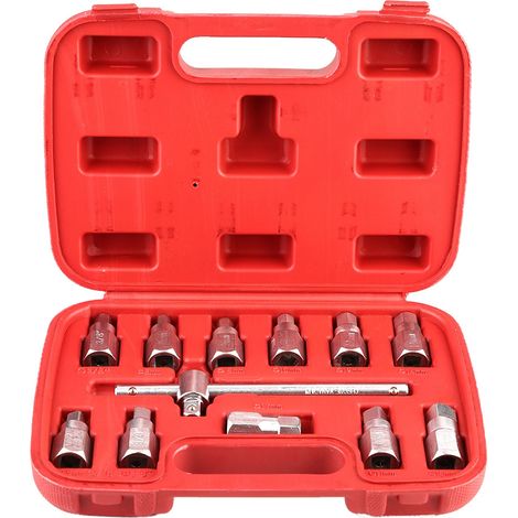 Jeu de 12 clés à douille carrée hexagonale 3/8" pour bouchon de vidange d'huile, outil de vidange d'huile (1/5)