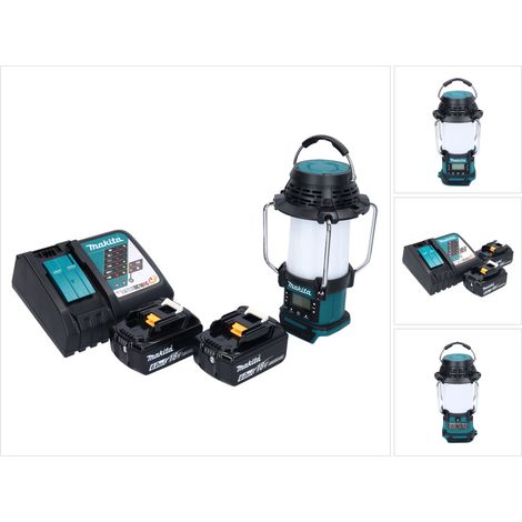 Makita DMR 055 RG Akku Radio 18 V FM mit Laterne 360° Taschenlampe + 2x Akku 6,0 Ah + Ladegerät
