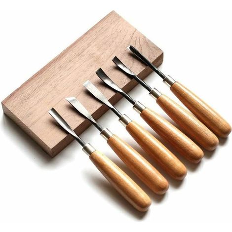 Chisel Set - Carbon Steel Wood Chisels - Ergonomic Beech Handle - For Softwood Carving - 6 Pieces (1/4)
