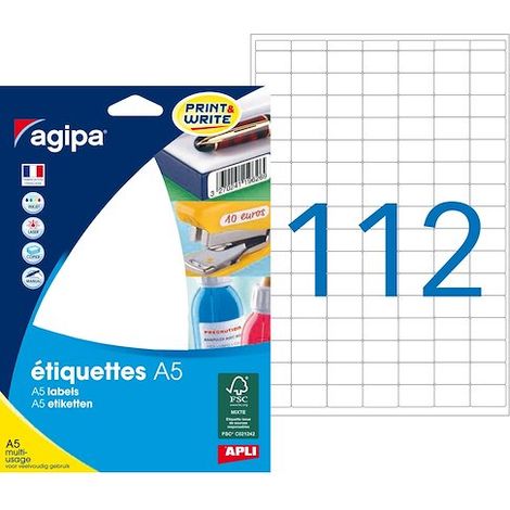 Étiquettes adresses 12 x 18,3 mm Agipa 114006 - Boîte de 1792