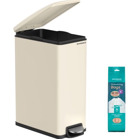 Poubelle de Cuisine Rectangulaire à Pédale en Acier 50 L 25,6 x 51,6 x 64,8 cm Or et Noir (1/5)
