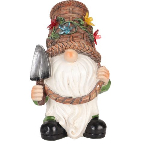 Gnomo da giardino in resina ad energia solare per esterni, resistente alle intemperie, con simpatica paletta da impugnare, statua di gnomo per cortile, prato, patio