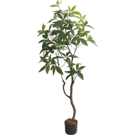 Pianta ombrello artificiale, alta 160 cm, in poliestere, adatta per interni ed esterni, con foglie e tronco realistici, stile albero. (1/5)