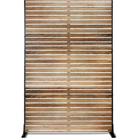 Écran de confidentialité, séparateur extérieur autonome, design en métal élégant, Rayures couleur bois (1/2)