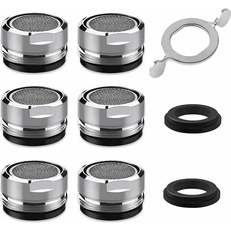 Aireador de grifo M24, 6 piezas. Aireador de grifo ahorrador de agua con filtro de acero inoxidable y ABS. Incluye 8 juntas y 1 llave para aireador cromada para grifos de lavabo de baño y cocina - Cre