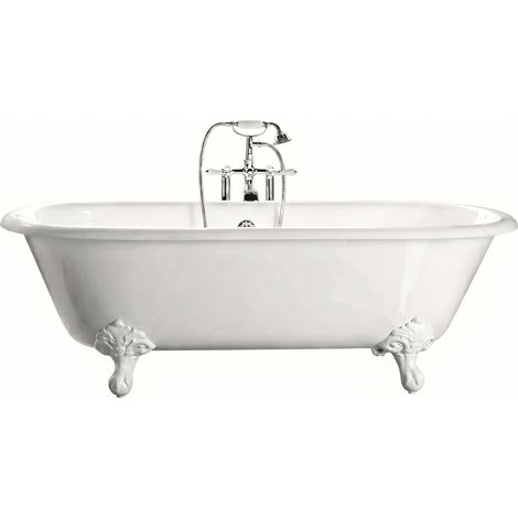 Freistehende Gusseisen Badewanne PLYMOUTH weiß Füße WEISS 190 (1/3)