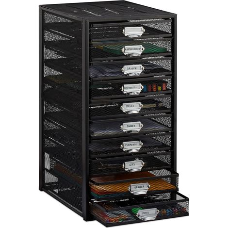 Relaxdays Organizador Escritorio con 10 Cajones para Documentos A4, Acero, Negro, 55 x 27,5 x 35,5 cm