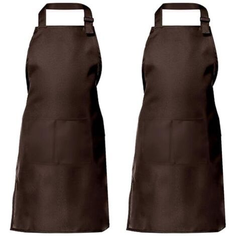 Tablier de cuisine deux pièces pour hommes et femmes, tablier de ménage porte-outils avec 2 poches pour griller, couleur café (1/5)