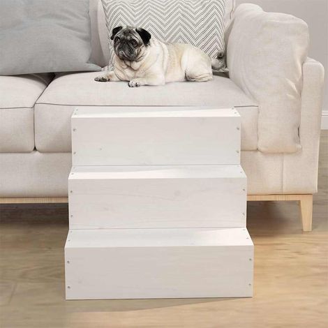 vidaXL Escalera para mascotas madera maciza pino blanco 40x37,5x35 cm (1/5)