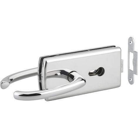 THIRARD - Boitier de serrure de milieu en applique à double entrée pour porte verre, réversible, avec béquille, 154x72mm, chromé - THIRARD (1/2)