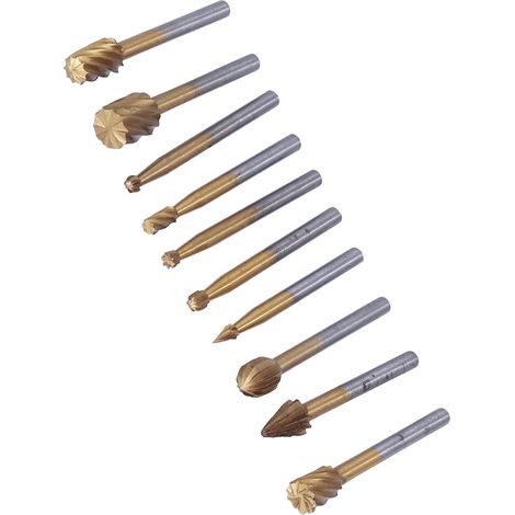 10 Stück Rotationsfräser, Ti-beschichtet, HSS, Holzbearbeitung, Schnitzen, Oberfräse, 1/8" Schaft, 40 mm Länge (1/5)