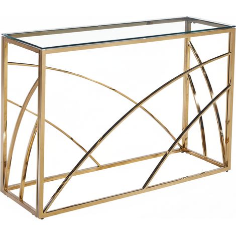 Console métal gold plateau verre transparent 120x40x78 cm CALVIN (1/5)
