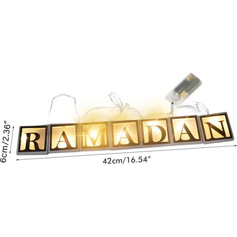 Guirlande lumineuse LED Ramadan, lettres en bois ajourées, décoration intérieure pour l'Aïd Moubarak. (1/5)