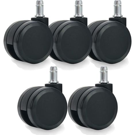 5 roulettes pour fauteuil, 60 mm, tige 11 mm, noir, sol souple/moquette (1/3)