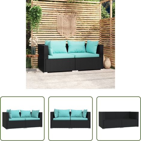 vidaXL Rattan-Sofa - 2-Sitzer-Sofa mit Kissen Schwarz Poly Rattan (1/5)
