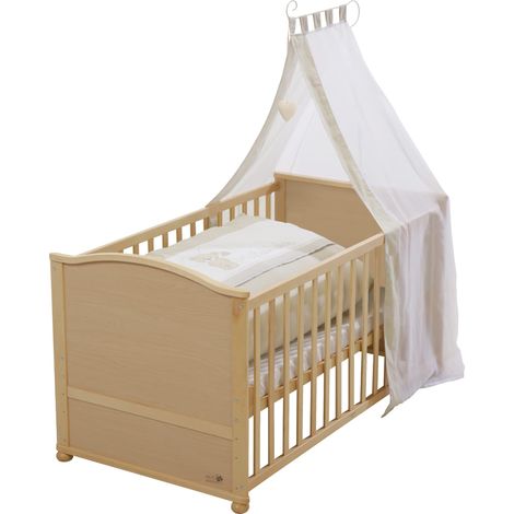 roba Lettino per Bambini Liebhabear, 70 x 140 cm, Comprensivo di Federa, Copripiumino, Materasso, Baldacchino, Trasformabile in Letto Junior, Legno Naturale (1/3)