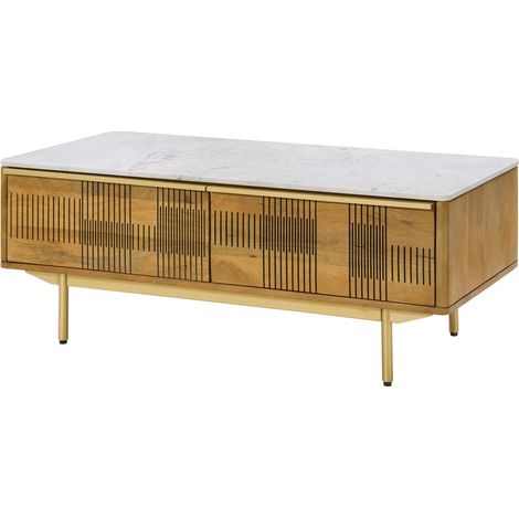 Couchtisch Mango 120x60x45 hellbraun geölt / Marmor weiß MIAMI 110